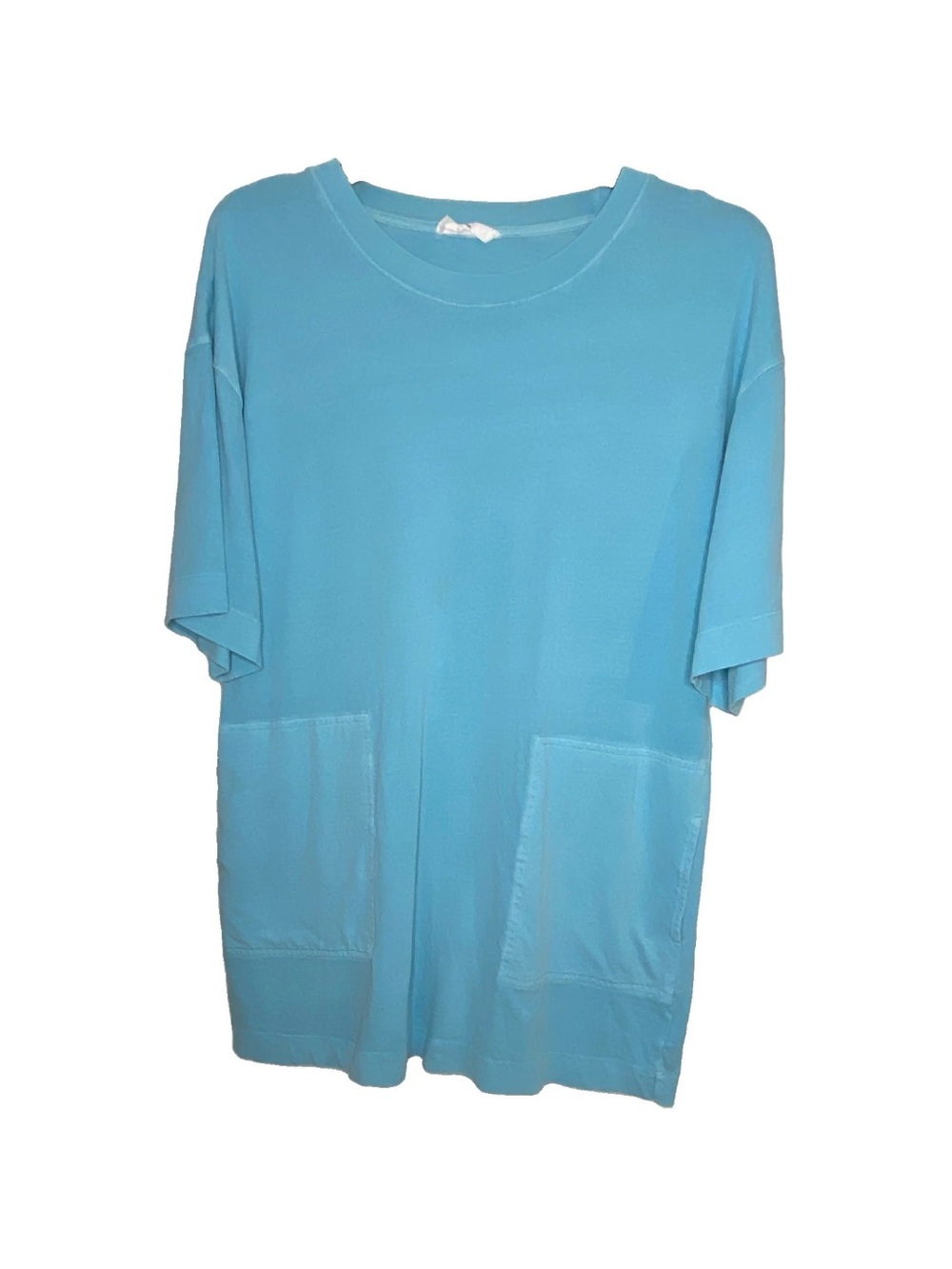 Double Zero Light Blue Short Sleeve Tunic Top with Patch Pockets